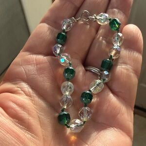 Vintage Green and Clear Beaded Bracelet with 925 clasps.